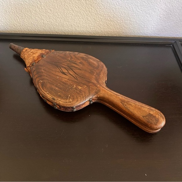 Other - ANTIQUE EARLY 20 c. Hand carved Wood & Leather & Copper  Fireplace Bellows
